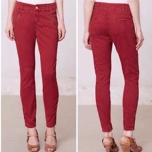 Pilcro and the Letterpress Stitched Moto Zipper Bottom Jeans Size 8P Brick Red